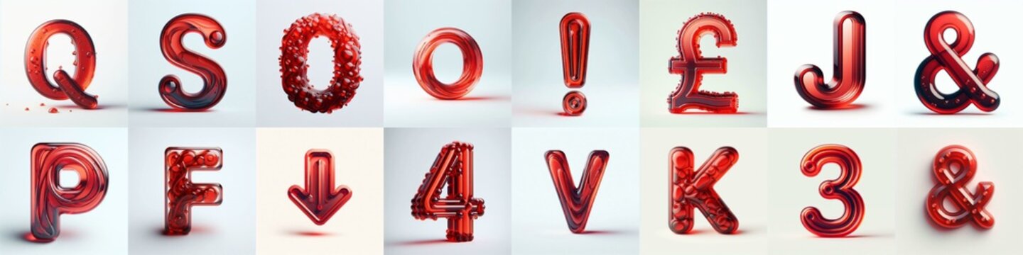 Red transparent glass 3D Lettering Typeface. AI generated illustration