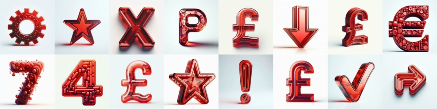 Red transparent glass 3D Lettering Typeface. AI generated illustration