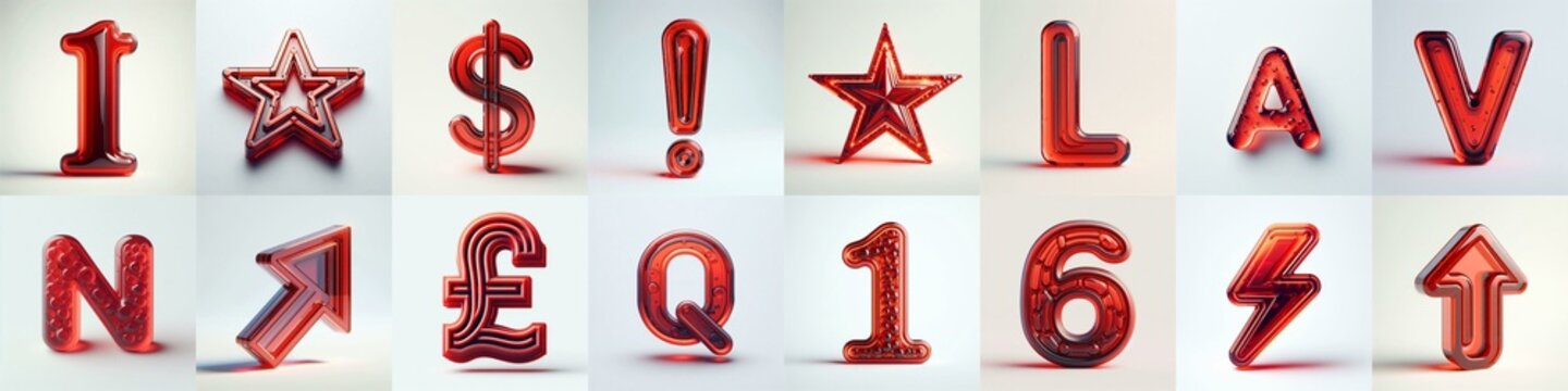 Red transparent glass 3D Lettering Typeface. AI generated illustration