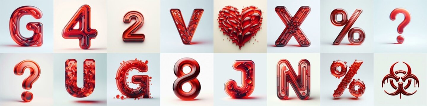 Red transparent glass 3D Lettering Typeface. AI generated illustration