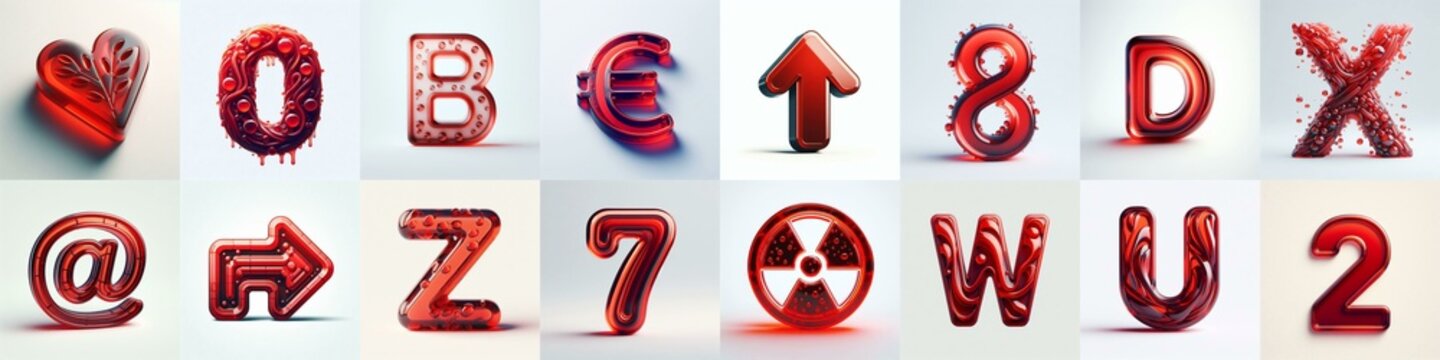 Red transparent glass 3D Lettering Typeface. AI generated illustration