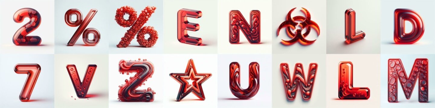 Red transparent glass 3D Lettering Typeface. AI generated illustration
