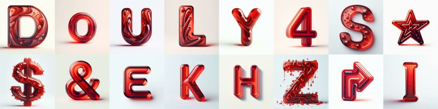 Red transparent glass 3D Lettering Typeface. AI generated illustration