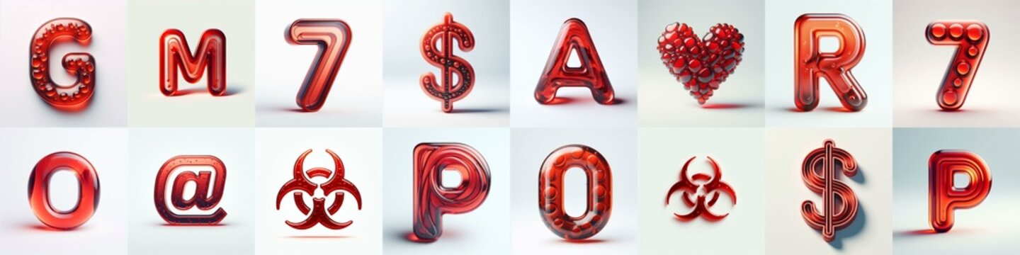 Red transparent glass 3D Lettering Typeface. AI generated illustration