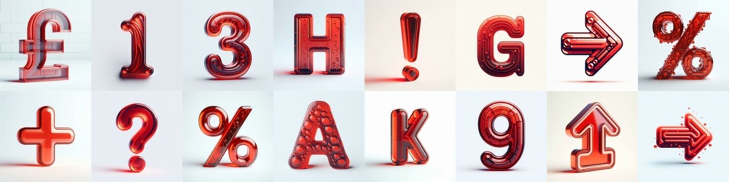 Red transparent glass 3D Lettering Typeface. AI generated illustration
