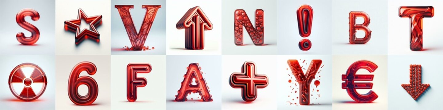 Red transparent glass 3D Lettering Typeface. AI generated illustration
