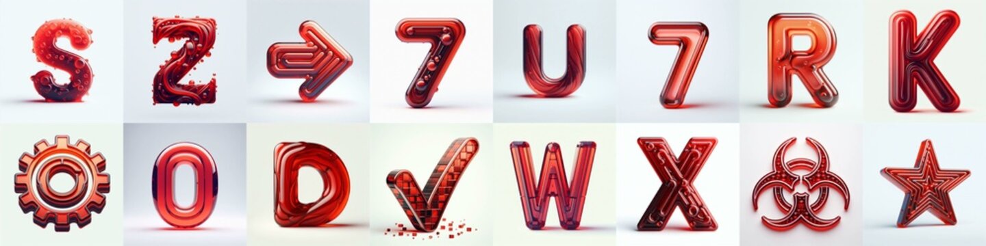 Red transparent glass 3D Lettering Typeface. AI generated illustration