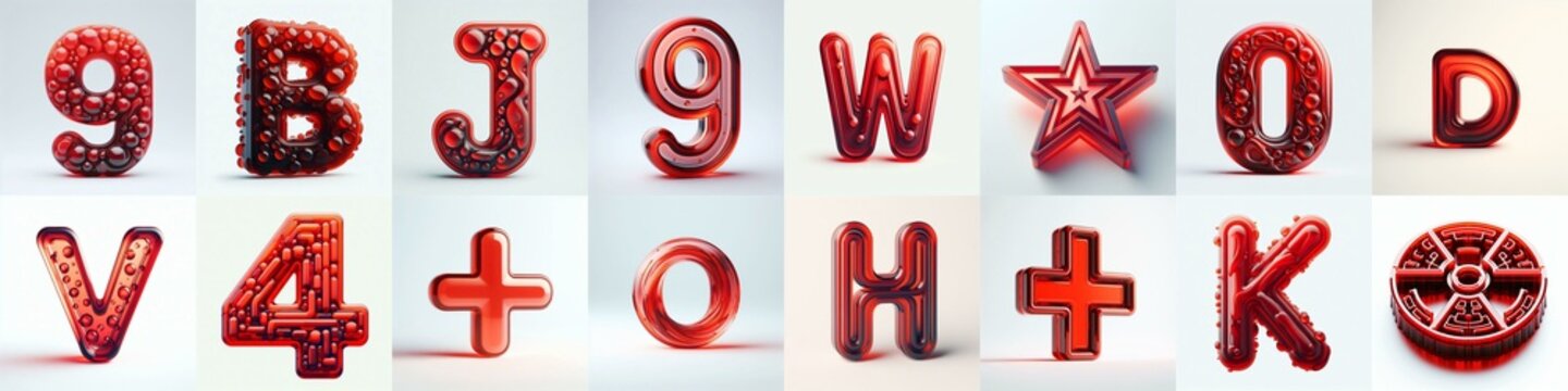 Red transparent glass 3D Lettering Typeface. AI generated illustration