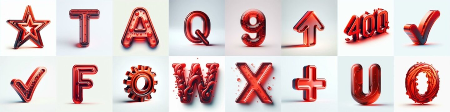 Red transparent glass 3D Lettering Typeface. AI generated illustration