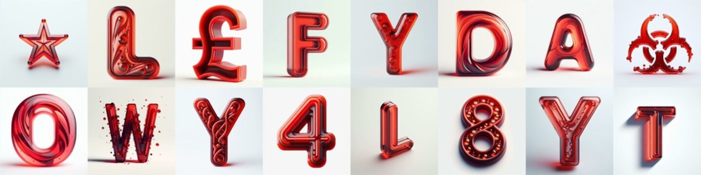 Red transparent glass 3D Lettering Typeface. AI generated illustration