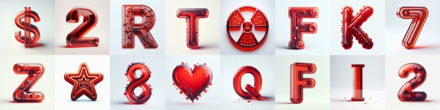 Red transparent glass 3D Lettering Typeface. AI generated illustration