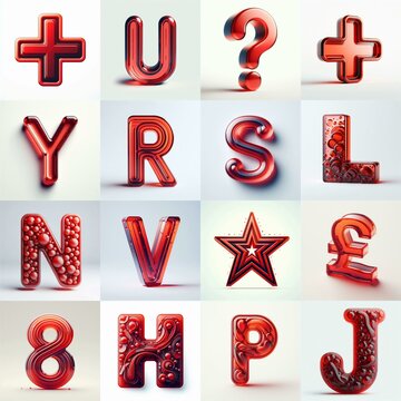 Red transparent glass 3D Lettering Typeface. AI generated illustration