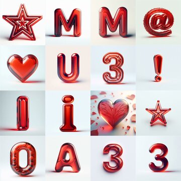 Red transparent glass 3D Lettering Typeface. AI generated illustration