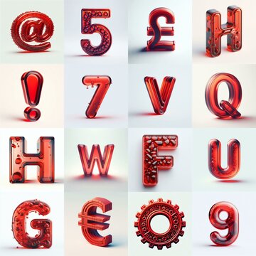 Red transparent glass 3D Lettering Typeface. AI generated illustration