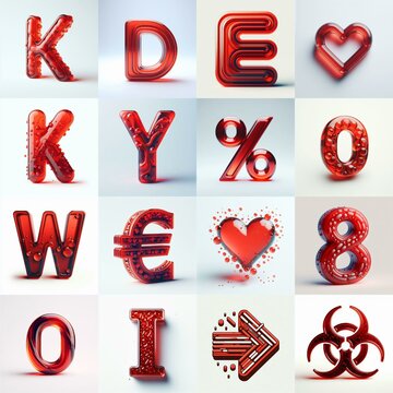Red transparent glass 3D Lettering Typeface. AI generated illustration