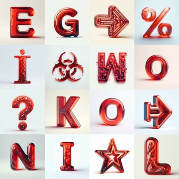 Red transparent glass 3D Lettering Typeface. AI generated illustration