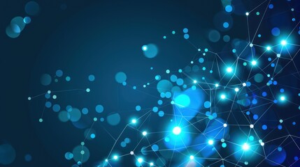 Wall Mural - Abstract Blue Network with Glowing Bokeh Lights