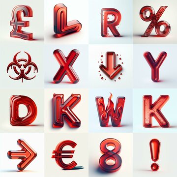Red transparent glass 3D Lettering Typeface. AI generated illustration