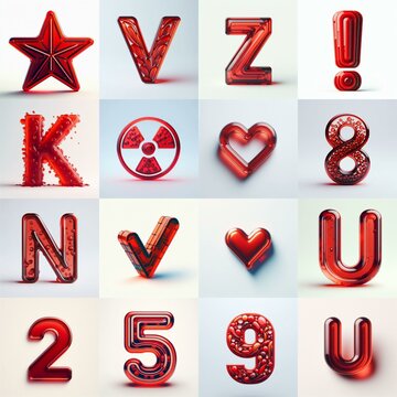 Red transparent glass 3D Lettering Typeface. AI generated illustration