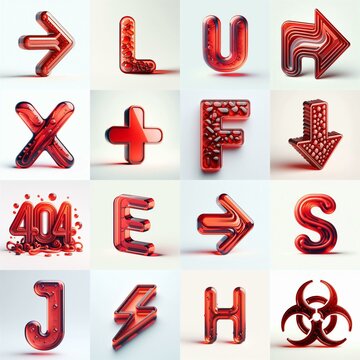Red transparent glass 3D Lettering Typeface. AI generated illustration