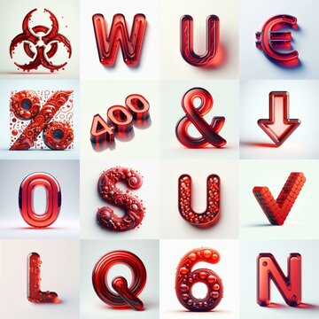 Red transparent glass 3D Lettering Typeface. AI generated illustration