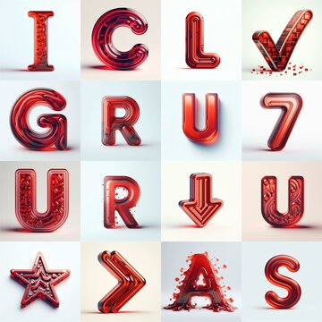 Red transparent glass 3D Lettering Typeface. AI generated illustration