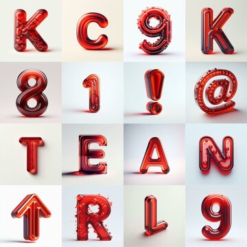 Red transparent glass 3D Lettering Typeface. AI generated illustration