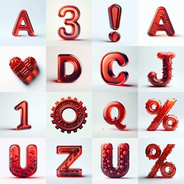 Red transparent glass 3D Lettering Typeface. AI generated illustration