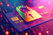 © Running opossum - Digital lock is securing a credit card on a circuit board, representing online payment security and fraud prevention