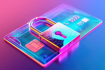 Poster - Padlock securing a credit card on a gradient background, representing online payment security and fraud prevention