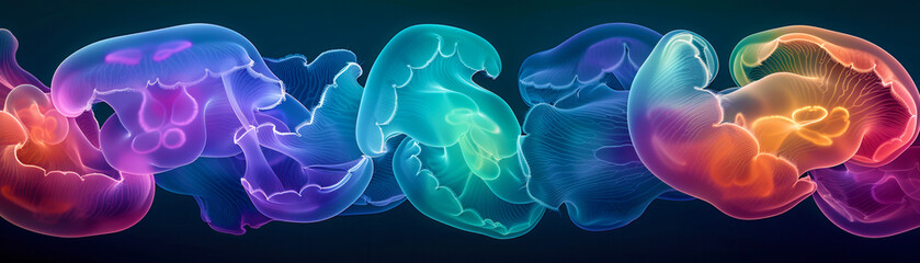 Wall Mural - Digital abstract art inspired by jellyfish in vibrant colors, intertwining organic shapes, and fluid forms creating a mesmerizing visual harmony.