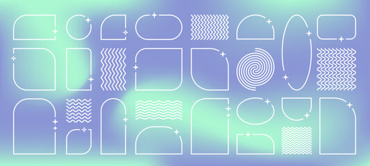 Poster - Y2K thin frames, empty borders with sparkles and line patterns, design element set in 2000s aesthetics. Vector illustration.