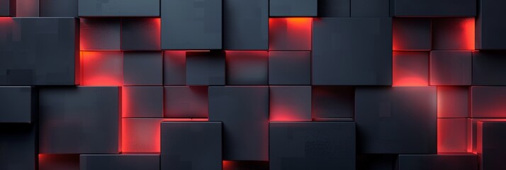 Wall Mural - Abstract Red Glow on Black Cube Wall