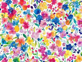 Sticker - Colorful floral pattern on white background with multicolored flowers for fashion and beauty design concept