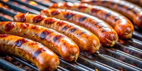 Photographic image showcasing juicy sausages sizzling on the grill , bbq, bliss, summer, food, grilling, outdoors, delicious