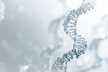  dna strand forming with a bokeh effect against a serene blue backdrop, showcasing the complexity of genetics