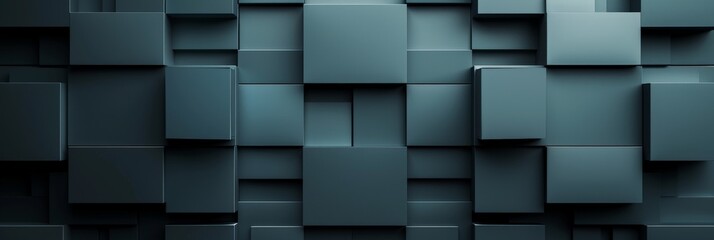 Poster - Abstract Dark Blue 3D Cube Pattern