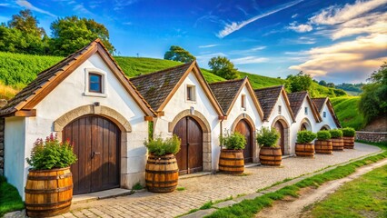 Wall Mural - Traditional wine cellars at Gombos-hegyi pincesor in Hercegkut, UNESCO site, Great Plain