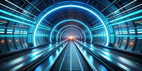 Wall Mural - Futuristic internet corridor with neon lines and high-speed tunnel , technology, digital, cyber, future