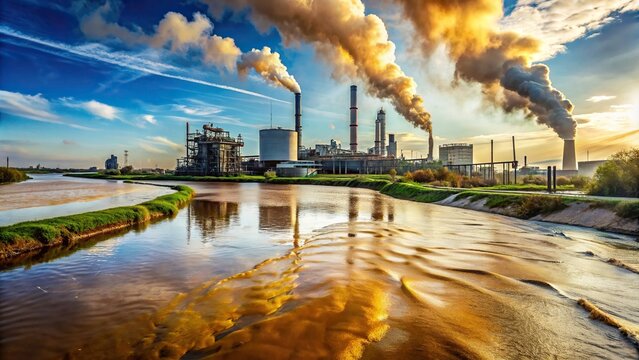 Industrial pollution contaminating river system, pollution, industrial, runoff, contamination, water, pollution control