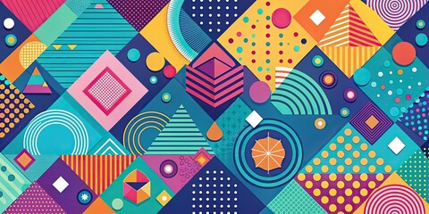 Wall Mural - Abstract geometric background with colorful shapes and patterns, , geometric, abstract, background, shapes, patterns, colorful
