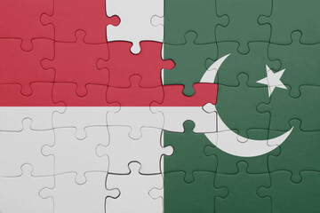 Wall Mural - puzzle with the colourful national flag of pakistan and flag of indonesia.