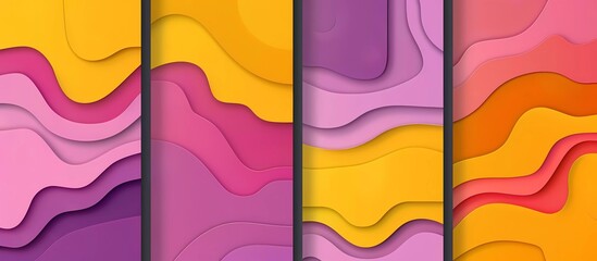 Poster - Abstract background with different colors and shapes, a set of four posters with paper cut designs. Vector illustration in paper art style