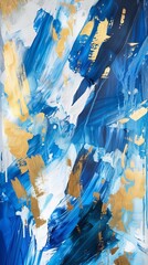 Wall Mural - Abstract painting with blue and gold brush strokes