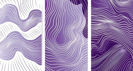 Poster - Collection of purple and white abstract line art background vector presentation design templates with modern patterns, textures, lines and waves for poster or banner decoration