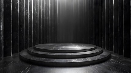 Wall Mural - Shiny Stage with Black Stripes Shines at Futuristic Show