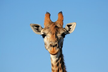 Majestic giraffe portrait against clear blue sky