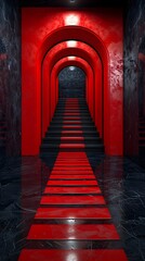 Poster - Futuristic Red and Black Stage with Stripes