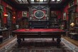 © Nena Ai - An opulent billiard room with red pool table, ornate woodwork, and elegant furnishings in a classical setting