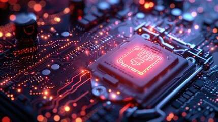 Poster - Illuminated CPU chip on a high-tech motherboard